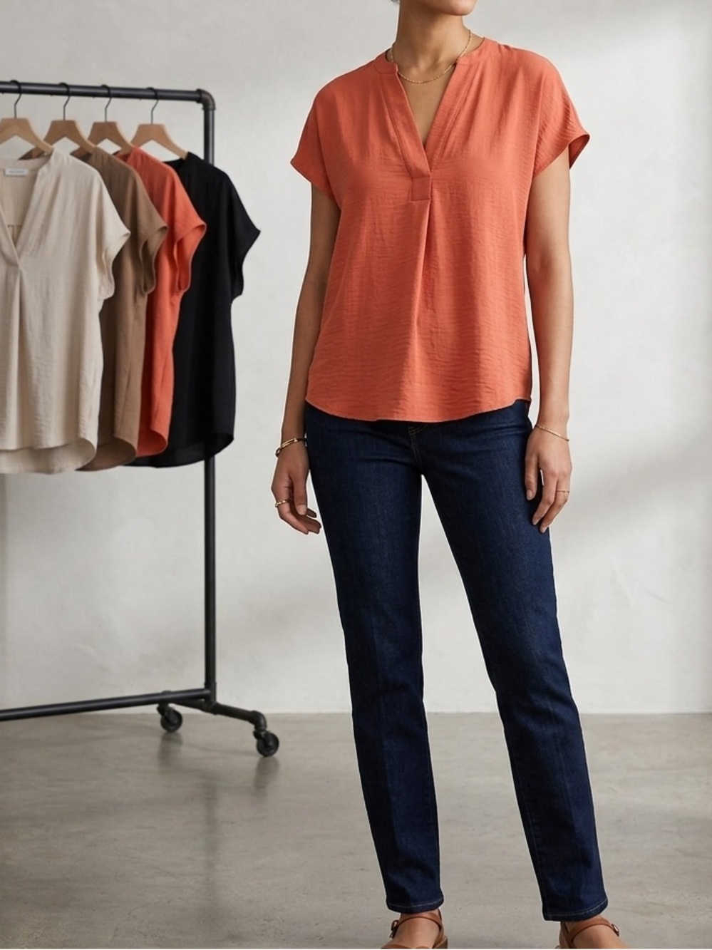 Maison D'Amelie Relaxed Split-Neck Top